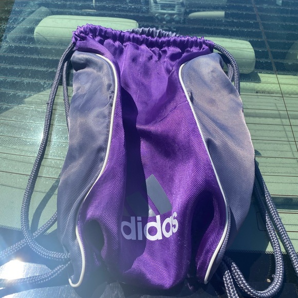 ADIDAS Drawstring Bag Women’s Purple Grayb Mini Backpack Shoe Mesh Gym - Picture 4 of 15
